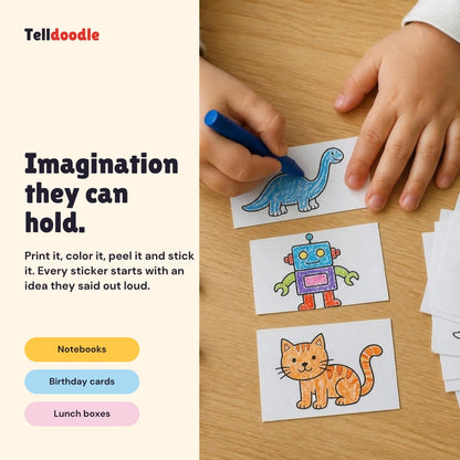 A child coloring printed stickers: imagination they can hold